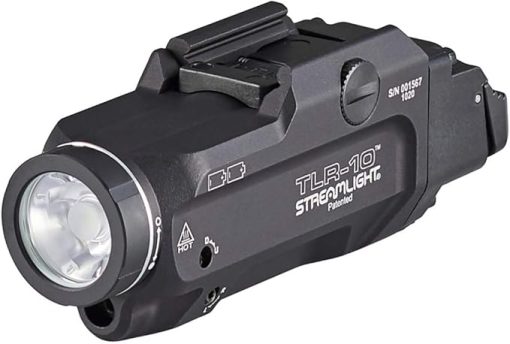 Streamlight 69470 TLR-10 Flex 1000-Lumen Rail-Mounted Tactical Weapon Light with Integrated Red Aiming Laser, Rear Switch Options, and Key Kit, Black