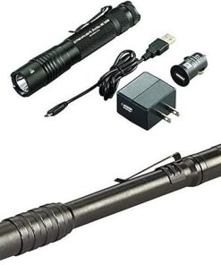 Streamlight Lumen Professional Tactical Flashlight with High/Low/Strobe with USB Charger and Stylus Pro USB Rechargeable Pen Light with 120V AC Adapter and Holster 2