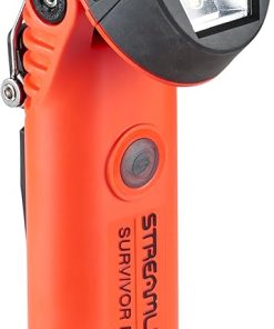 Streamlight 91802 Survivor Pivot 325-Lumen Right Angle Articulating Dual Beam Rechargeable Flashlight with 120V/100V AC/12V DC and Clip, Orange