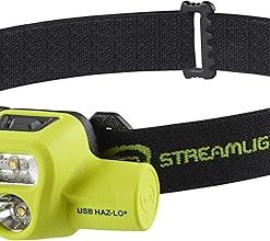 Streamlight 61460 USB HAZ-LO 250-Lumen Intrinsically Safe Headlamp with 120V AC Charging System, Elastic Head Strap, Rubber Hard Hat Strap, and 3M Dual Lock Fasteners, Yellow